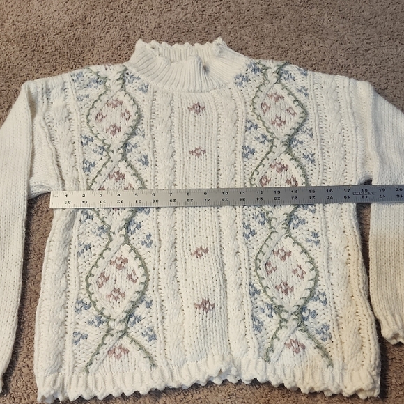 Women's Cream Sweater with Floral Pattern - Picture 3 of 4